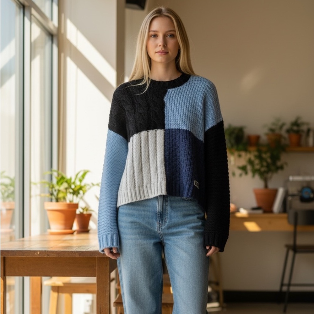 Ragged Patchwork Sweater women’s size‎ S